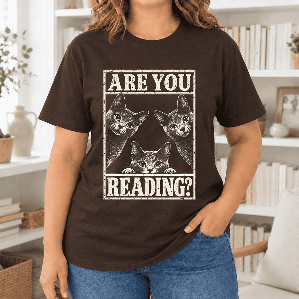 ARE YOU READING Russian Blue Ultra-Soft Cotton T-Shirt | Cat Lover Gift Brown