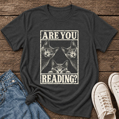 ARE YOU READING Russian Blue Ultra-Soft Cotton T-Shirt | Cat Lover Gift Dark Grey Heather