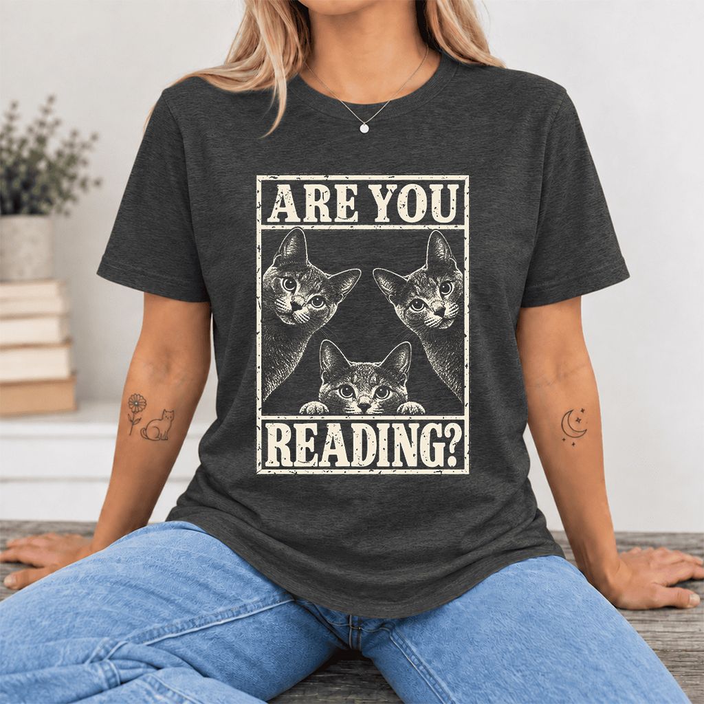 ARE YOU READING Russian Blue Ultra-Soft Cotton T-Shirt | Cat Lover Gift Dark Grey Heather