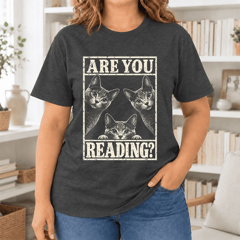 ARE YOU READING Russian Blue Ultra-Soft Cotton T-Shirt | Cat Lover Gift Dark Grey Heather