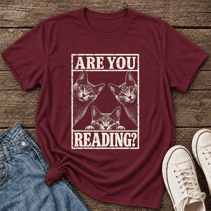 ARE YOU READING Russian Blue Ultra-Soft Cotton T-Shirt | Cat Lover Gift Maroon
