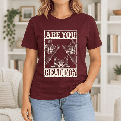ARE YOU READING Russian Blue Ultra-Soft Cotton T-Shirt | Cat Lover Gift Maroon