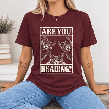 ARE YOU READING Russian Blue Ultra-Soft Cotton T-Shirt | Cat Lover Gift Maroon