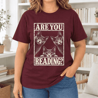 ARE YOU READING Russian Blue Ultra-Soft Cotton T-Shirt | Cat Lover Gift Maroon