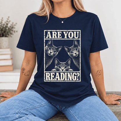 ARE YOU READING Russian Blue Ultra-Soft Cotton T-Shirt | Cat Lover Gift Navy