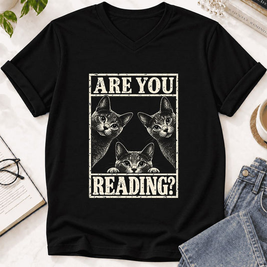 Are You Reading Russian Blue Ultra-Soft V-Neck | Cat Lover Gift Black