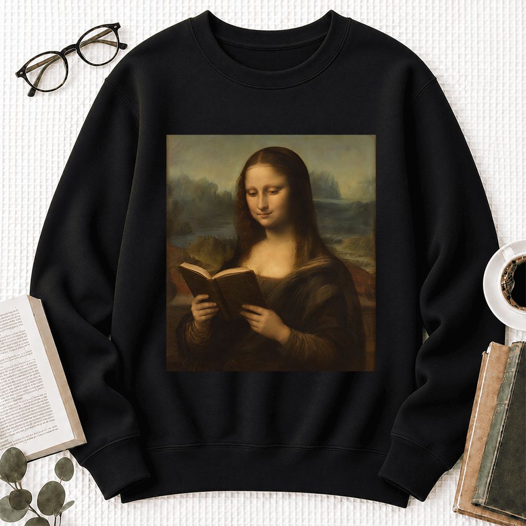 Mona Lisa Reading Softstyle Sweatshirt | Literary Reader Gift Black