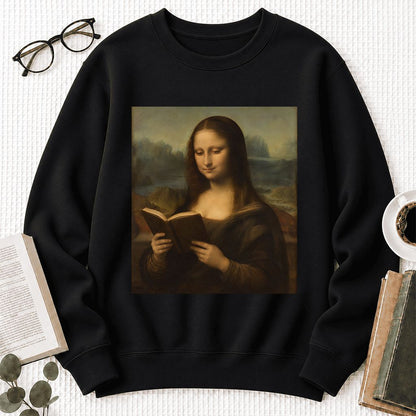 Mona Lisa Reading Softstyle Sweatshirt | Literary Reader Gift Black