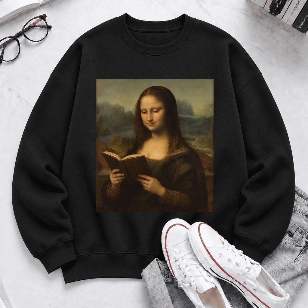 Mona Lisa Reading Softstyle Sweatshirt | Literary Reader Gift Black