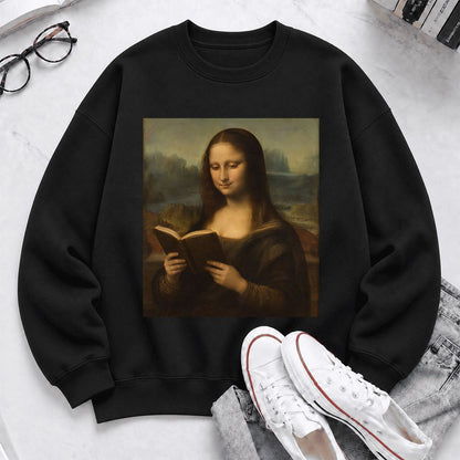 Mona Lisa Reading Softstyle Sweatshirt | Literary Reader Gift Black