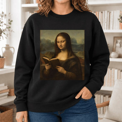Mona Lisa Reading Softstyle Sweatshirt | Literary Reader Gift Black