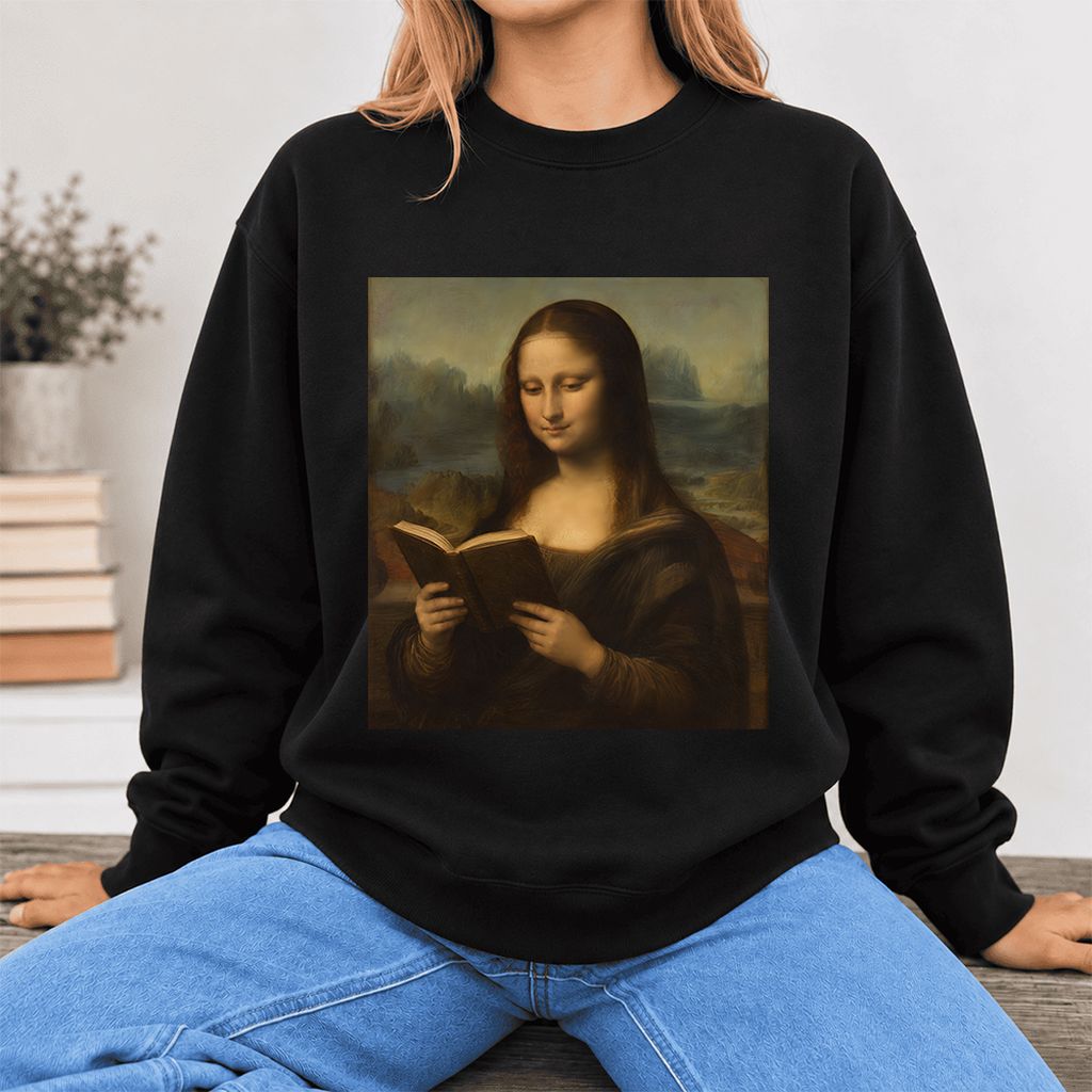 Mona Lisa Reading Softstyle Sweatshirt | Literary Reader Gift Black