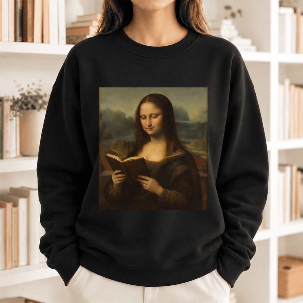 Mona Lisa Reading Softstyle Sweatshirt | Literary Reader Gift Black