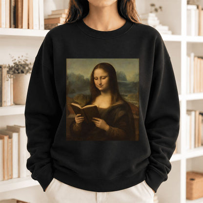Mona Lisa Reading Softstyle Sweatshirt | Literary Reader Gift Black