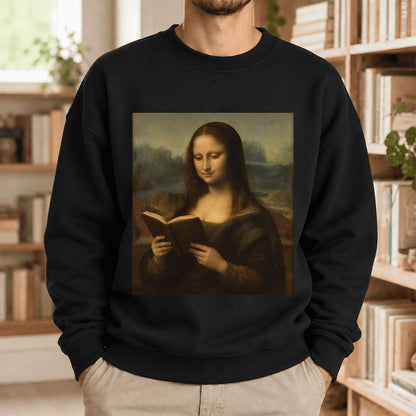 Mona Lisa Reading Softstyle Sweatshirt | Literary Reader Gift Black