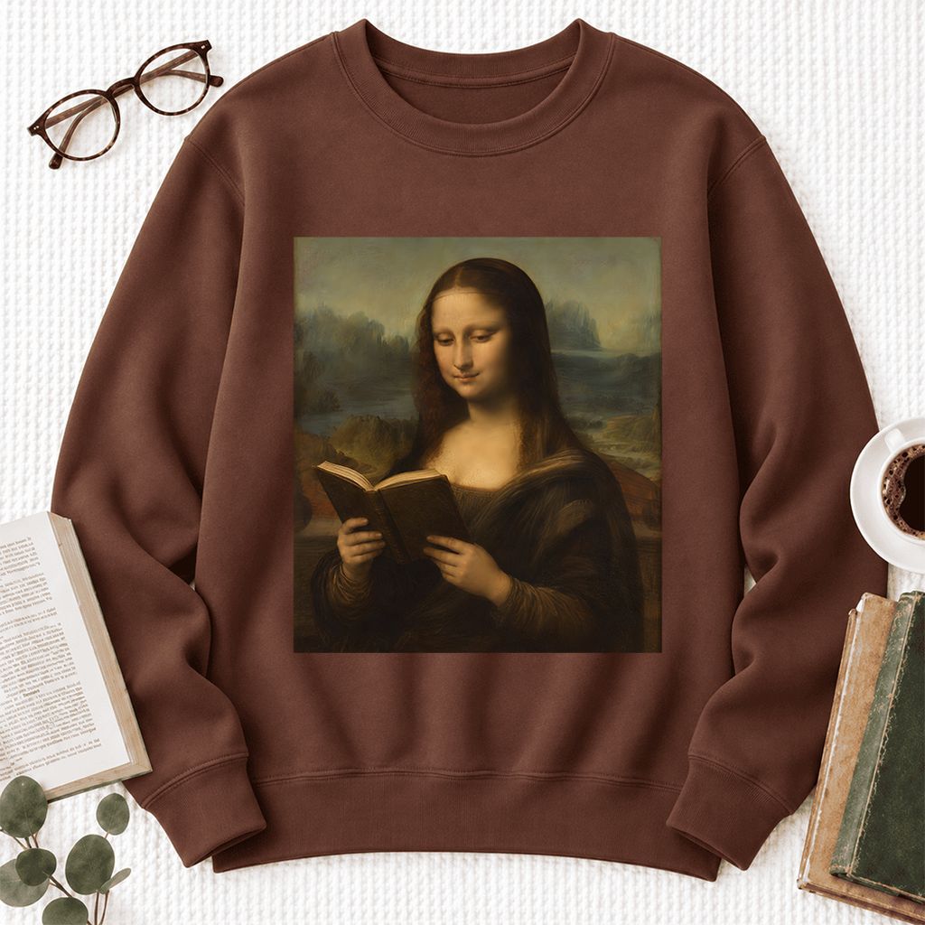 Mona Lisa Reading Softstyle Sweatshirt | Literary Reader Gift Cocoa