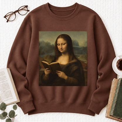 Mona Lisa Reading Softstyle Sweatshirt | Literary Reader Gift Cocoa