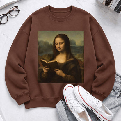 Mona Lisa Reading Softstyle Sweatshirt | Literary Reader Gift Cocoa