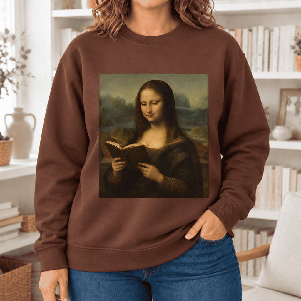 Mona Lisa Reading Softstyle Sweatshirt | Literary Reader Gift Cocoa