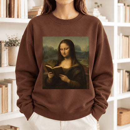 Mona Lisa Reading Softstyle Sweatshirt | Literary Reader Gift Cocoa