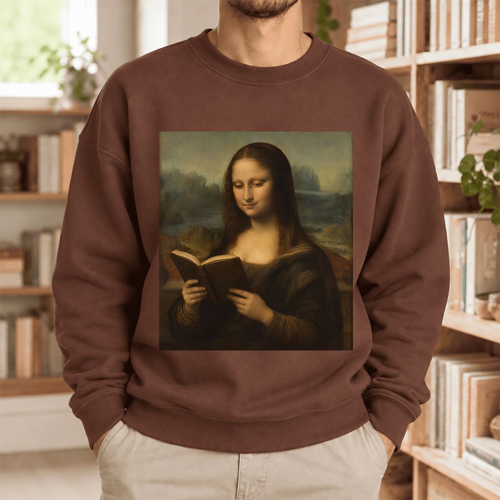Mona Lisa Reading Softstyle Sweatshirt | Literary Reader Gift Cocoa