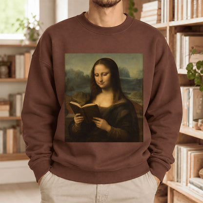 Mona Lisa Reading Softstyle Sweatshirt | Literary Reader Gift Cocoa