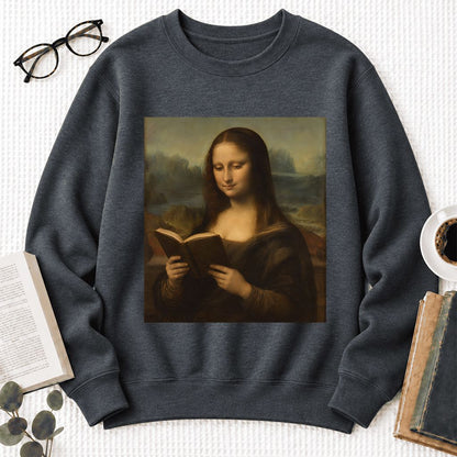Mona Lisa Reading Softstyle Sweatshirt | Literary Reader Gift Dark Heather