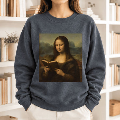 Mona Lisa Reading Softstyle Sweatshirt | Literary Reader Gift Dark Heather