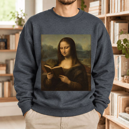 Mona Lisa Reading Softstyle Sweatshirt | Literary Reader Gift Dark Heather