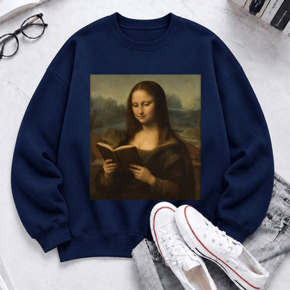 Mona Lisa Reading Softstyle Sweatshirt | Literary Reader Gift Navy