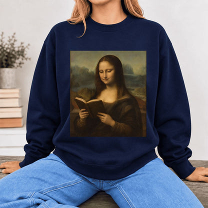 Mona Lisa Reading Softstyle Sweatshirt | Literary Reader Gift Navy