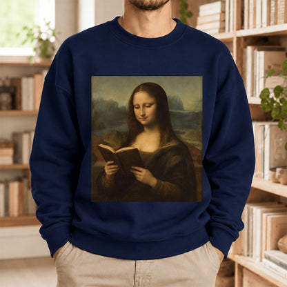 Mona Lisa Reading Softstyle Sweatshirt | Literary Reader Gift Navy