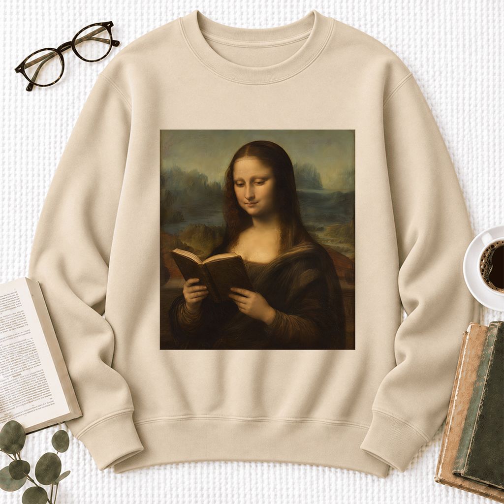 Mona Lisa Reading Softstyle Sweatshirt | Literary Reader Gift Sand