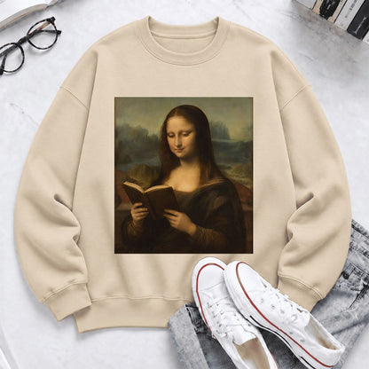 Mona Lisa Reading Softstyle Sweatshirt | Literary Reader Gift Sand
