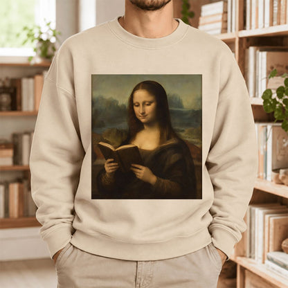 Mona Lisa Reading Softstyle Sweatshirt | Literary Reader Gift Sand
