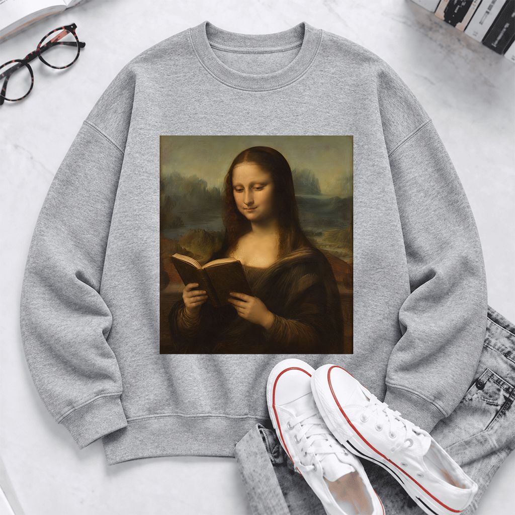 Mona Lisa Reading Softstyle Sweatshirt | Literary Reader Gift Sport Grey