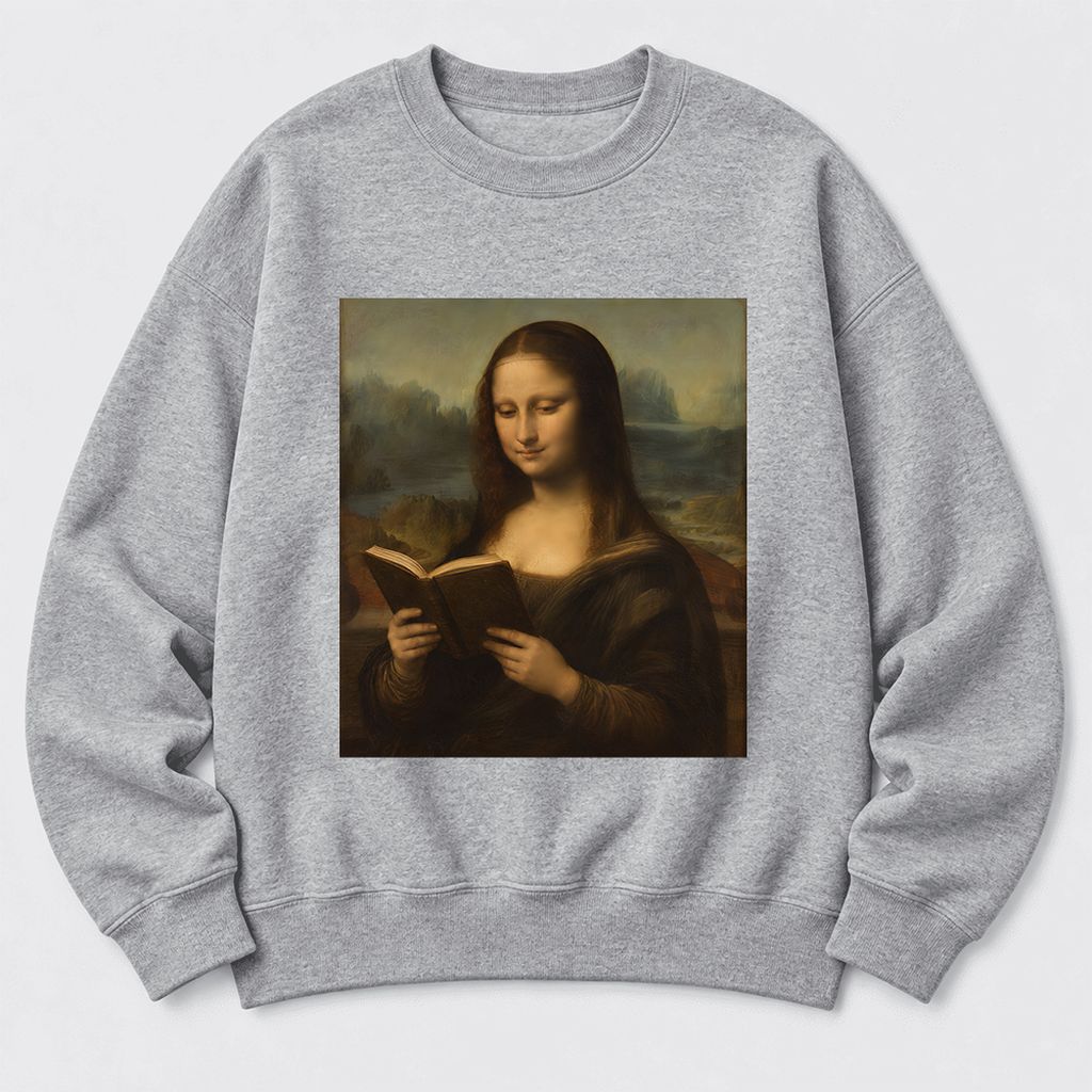 Mona Lisa Reading Softstyle Sweatshirt | Literary Reader Gift Sport Grey