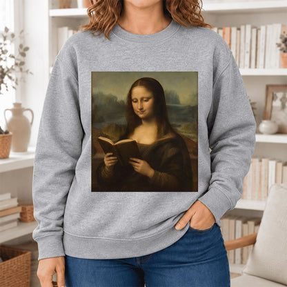Mona Lisa Reading Softstyle Sweatshirt | Literary Reader Gift Sport Grey