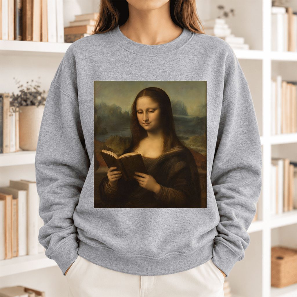 Mona Lisa Reading Softstyle Sweatshirt | Literary Reader Gift Sport Grey