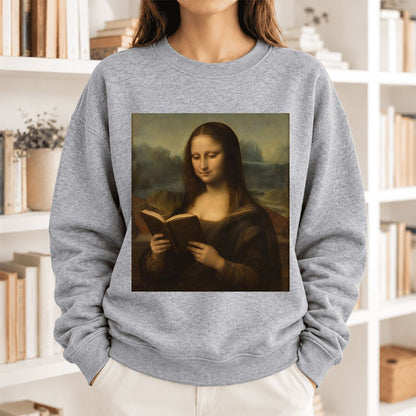 Mona Lisa Reading Softstyle Sweatshirt | Literary Reader Gift Sport Grey