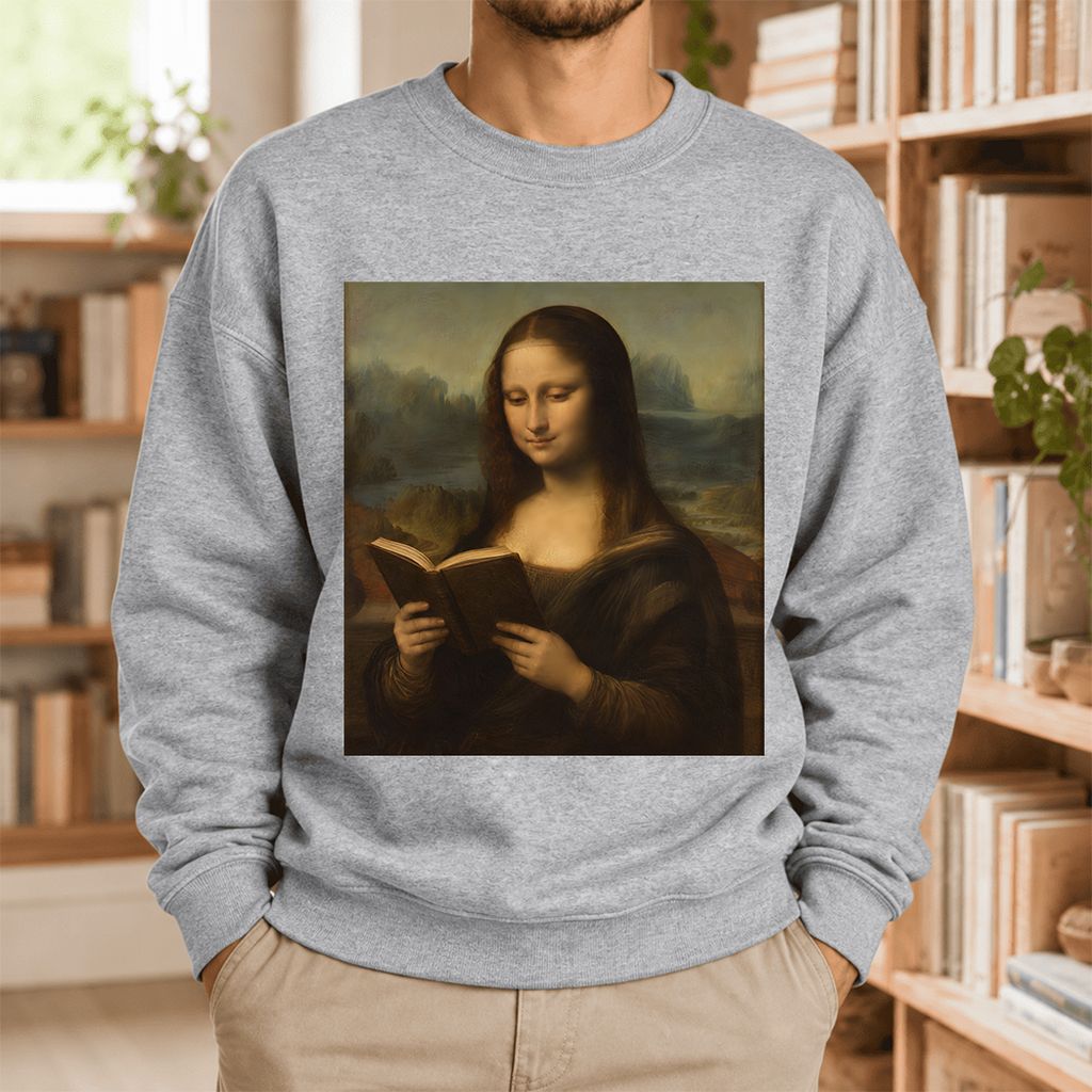 Mona Lisa Reading Softstyle Sweatshirt | Literary Reader Gift Sport Grey