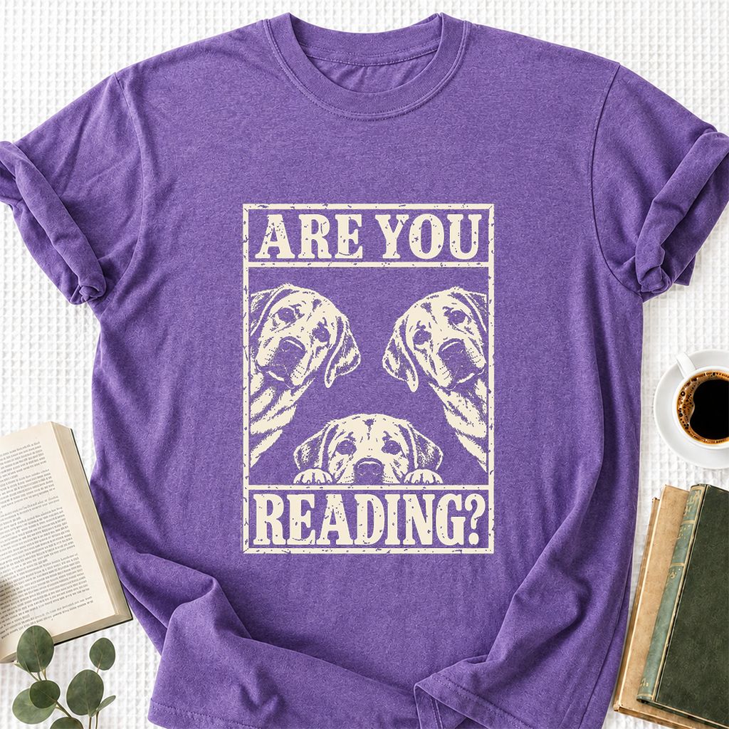 ARE YOU READING Labrador Retriever Printed T-Shirt | Dog Mom Reader Gift Heather Purple