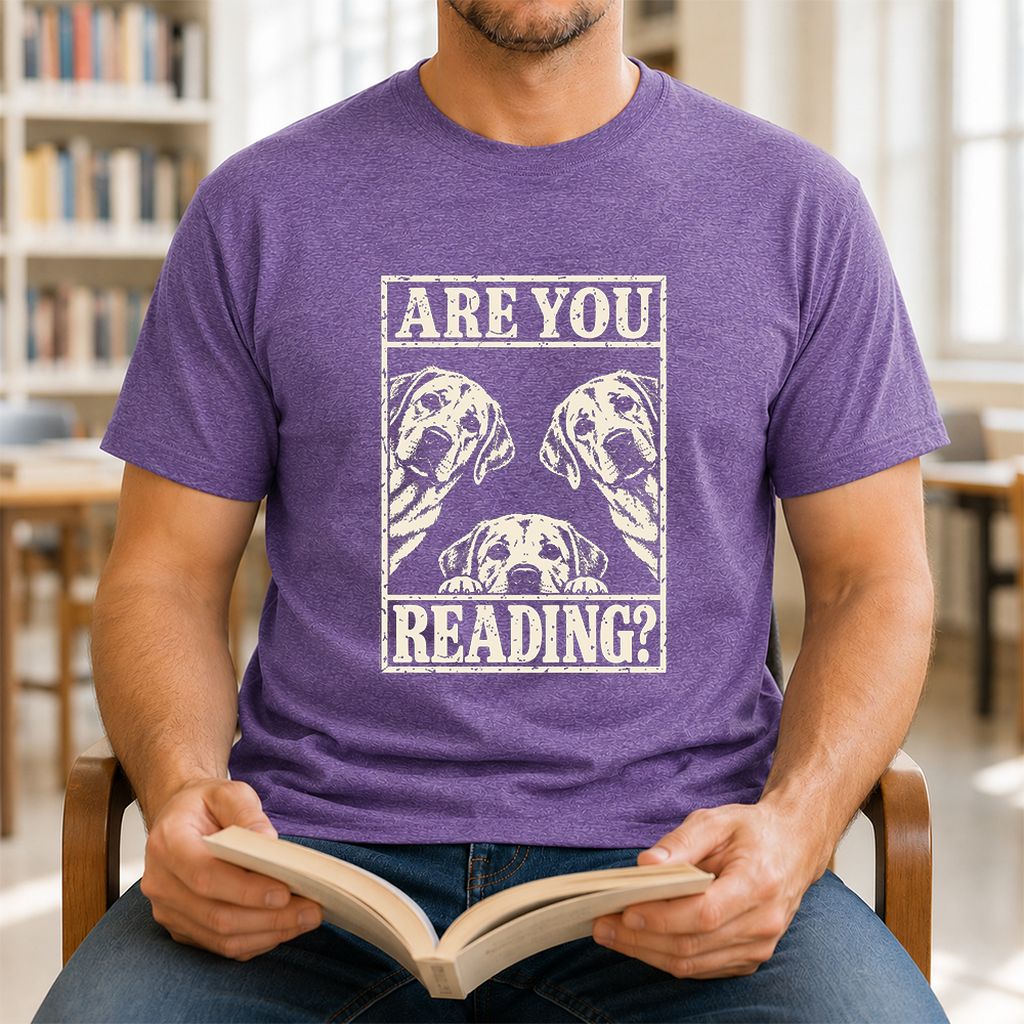 ARE YOU READING Labrador Retriever Printed T-Shirt | Dog Mom Reader Gift Heather Purple