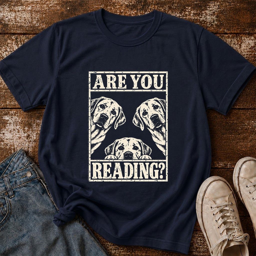 ARE YOU READING Labrador Retriever Printed T-Shirt | Dog Mom Reader Gift Navy
