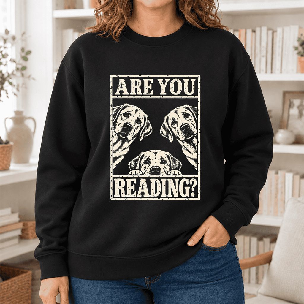 Are You Reading Labrador Retriever Softstyle Sweatshirt | Dog Lover Reader Gift Black