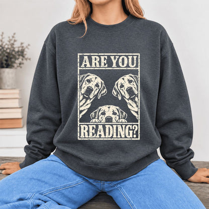 Are You Reading Labrador Retriever Softstyle Sweatshirt | Dog Lover Reader Gift Dark Heather