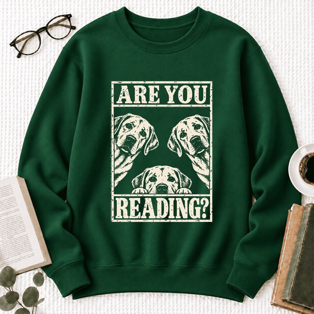 Are You Reading Labrador Retriever Softstyle Sweatshirt | Dog Lover Reader Gift Forest Green