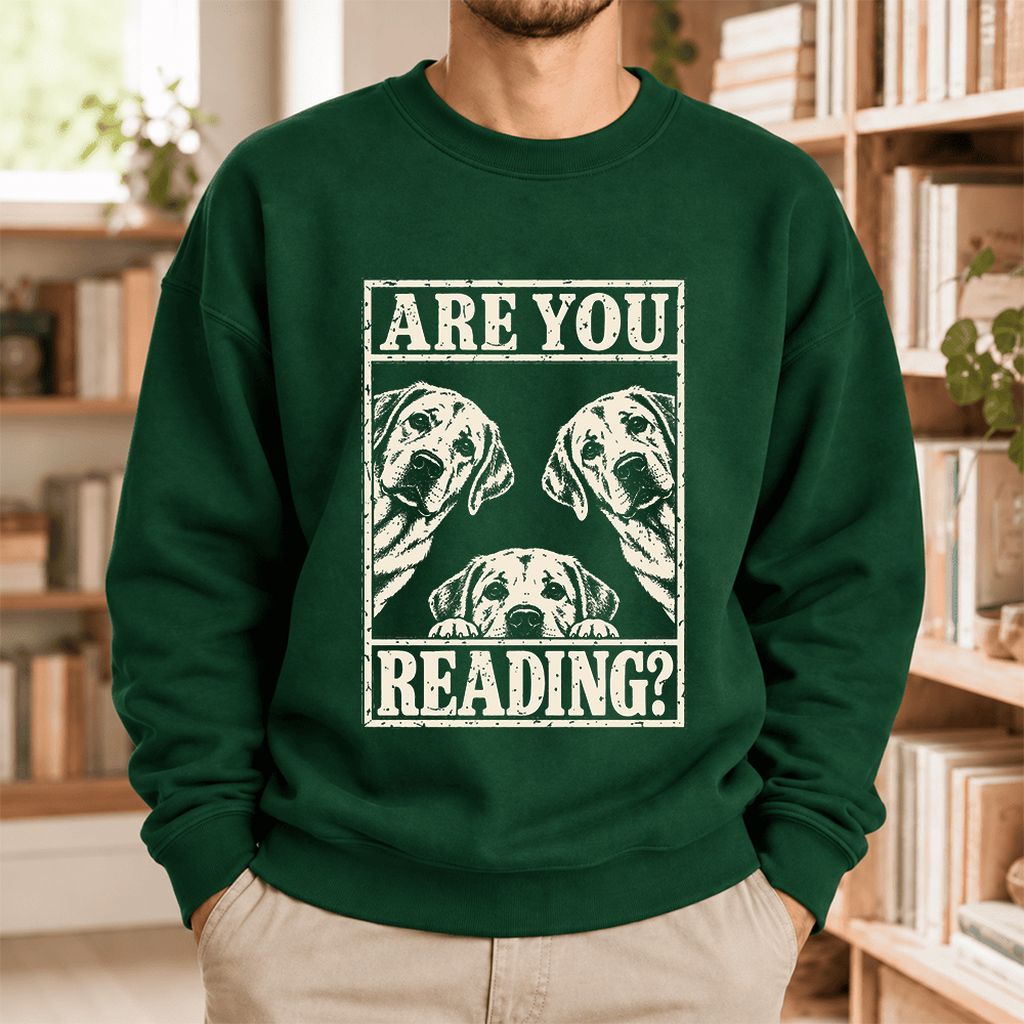 Are You Reading Labrador Retriever Softstyle Sweatshirt | Dog Lover Reader Gift Forest Green