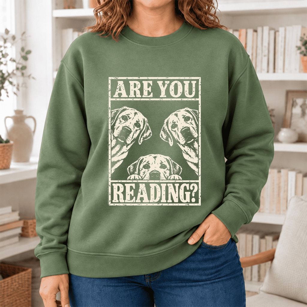 Are You Reading Labrador Retriever Softstyle Sweatshirt | Dog Lover Reader Gift Military Green