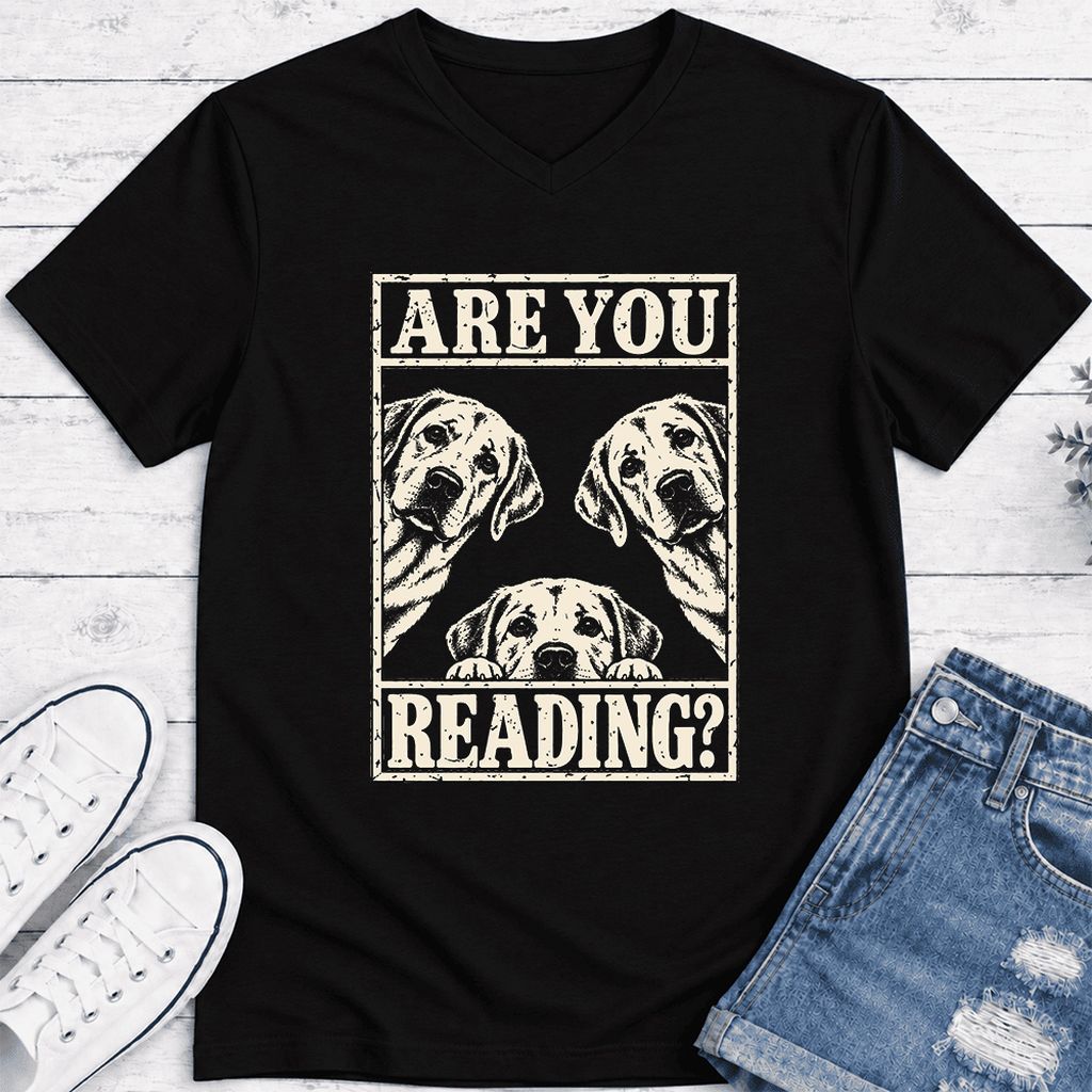 ARE YOU READING Labrador Retriever Ultra-Soft V-Neck | Dog Mom Reader Gift Black